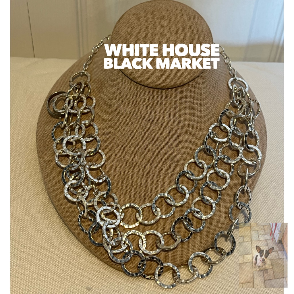 White House Black Market Triple Strand Silver Tone Necklace 21$